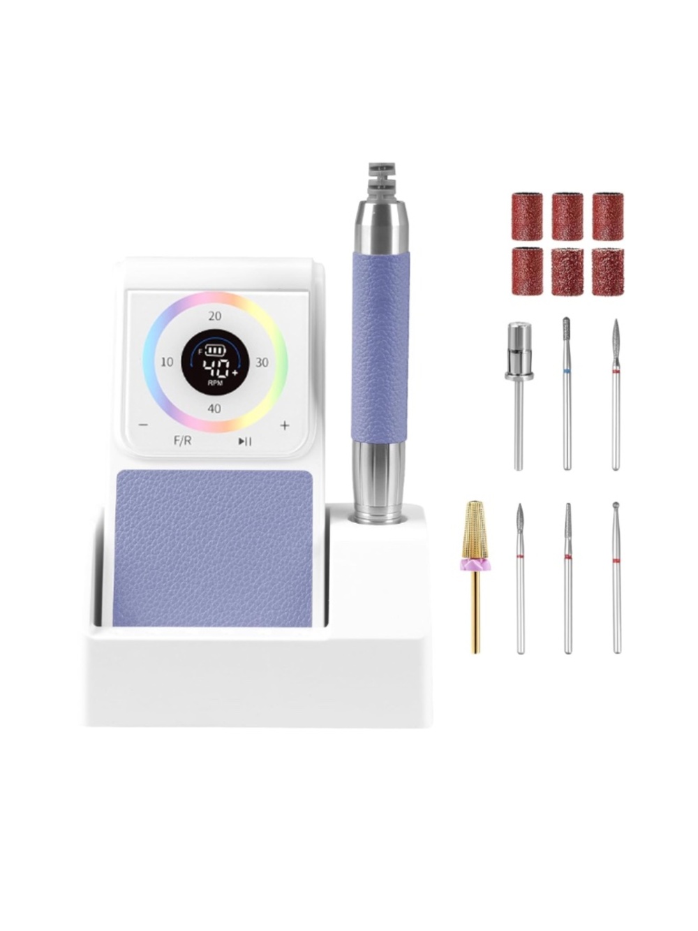 Professional Purple And White Nail Drill 40,000 RPM Cordless Rechargeable